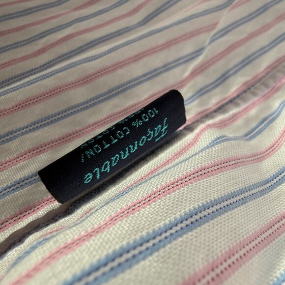 Faconnable Blue Red Striped 17 French Long Sleeve Men Shirt Button Up Spread - Picture 16 of 16